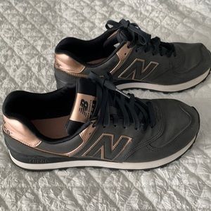 Black and rose gold New Balance 574, size 9.5